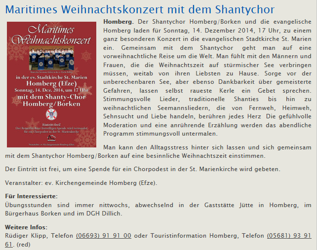 2014.12.10   Maritimes Weihnachtskonzert mit dem Shantychor www.seknews.de